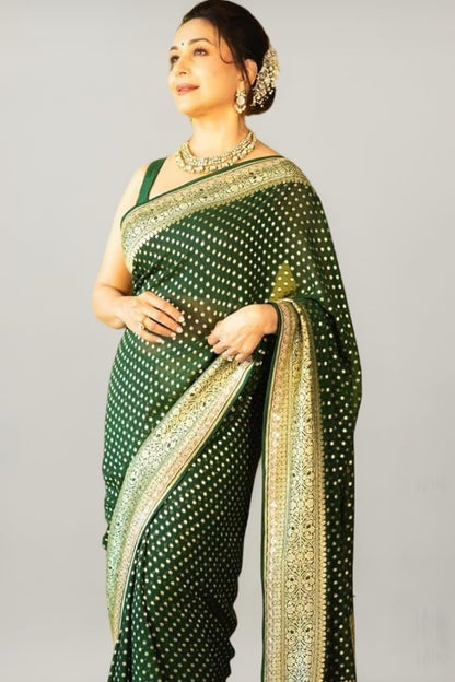 Madhuri Dixit inspired Forest Banarasi Pure Khaddi Georgette Saree