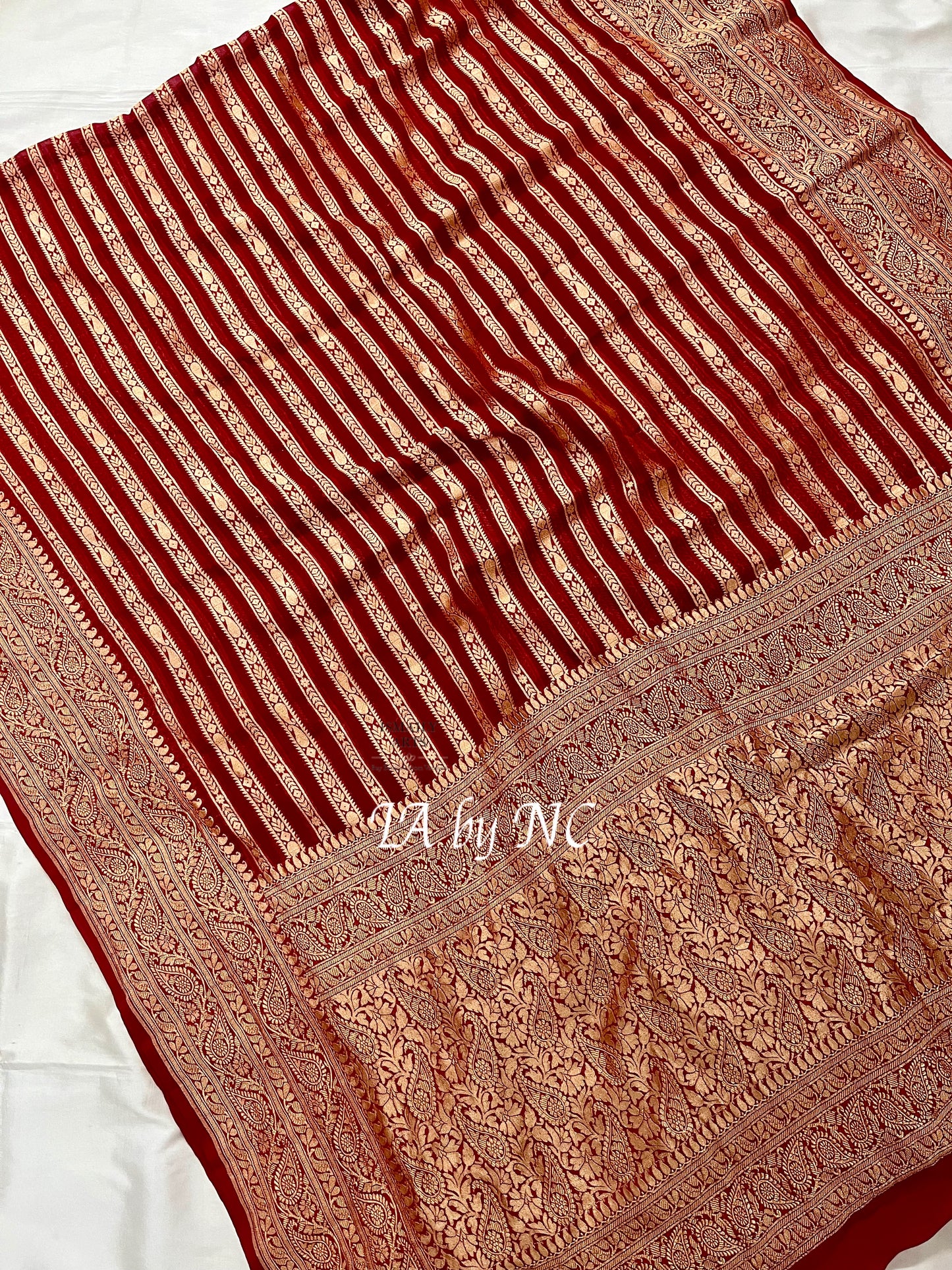 Carmine Banarasi Pure Khaddi Georgette Saree
