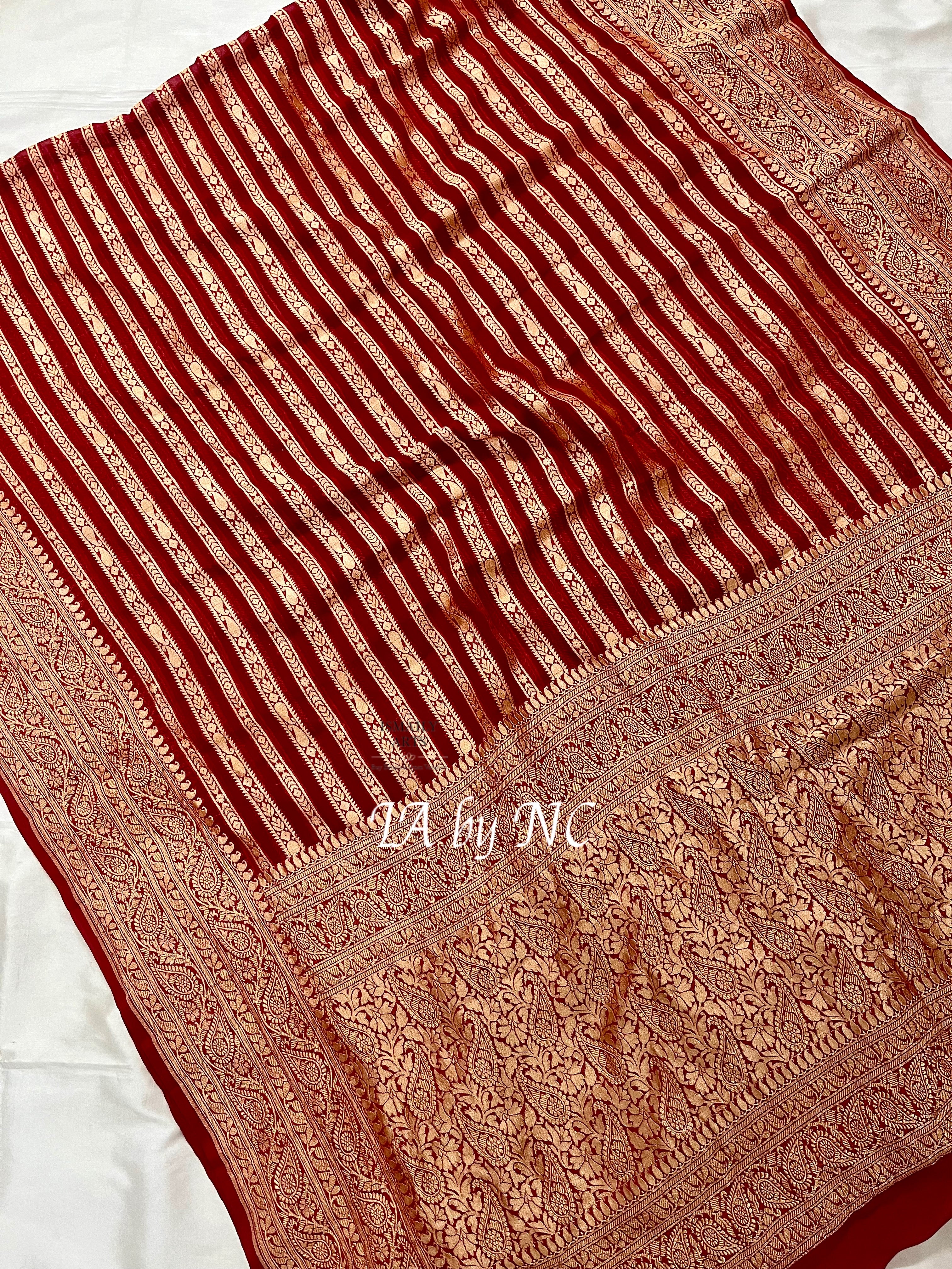 Carmine Banarasi Pure Khaddi Georgette Saree