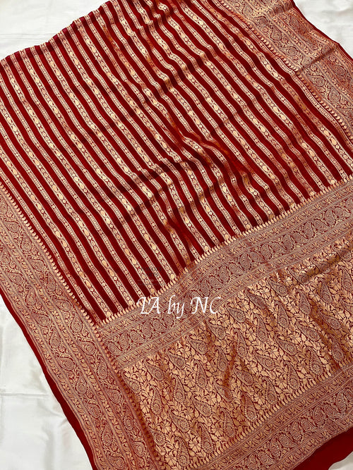 Carmine Banarasi Pure Khaddi Georgette Saree