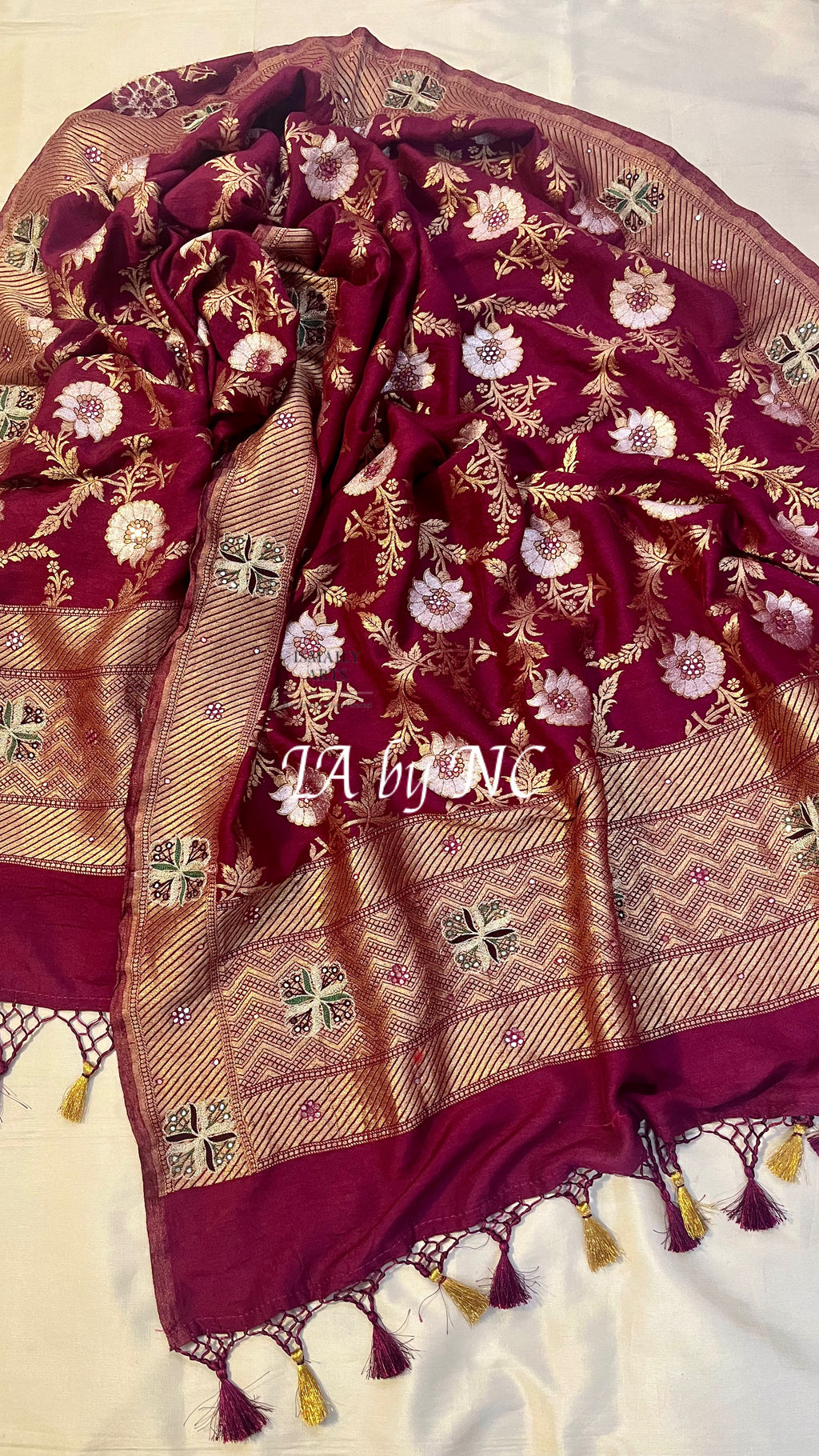 Sangria Banarasi Pure Munga Silk Sona Rupa Handwork Dupatta
