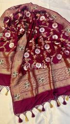 Sangria Banarasi Pure Munga Silk Sona Rupa Handwork Dupatta