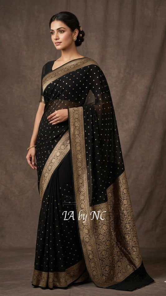Black Banarasi Pure Khaddi Georgette Saree