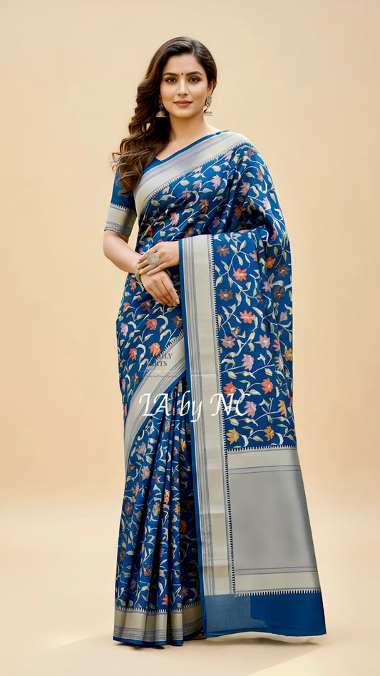 Prussian Banarasi Pure Munga Silk Saree