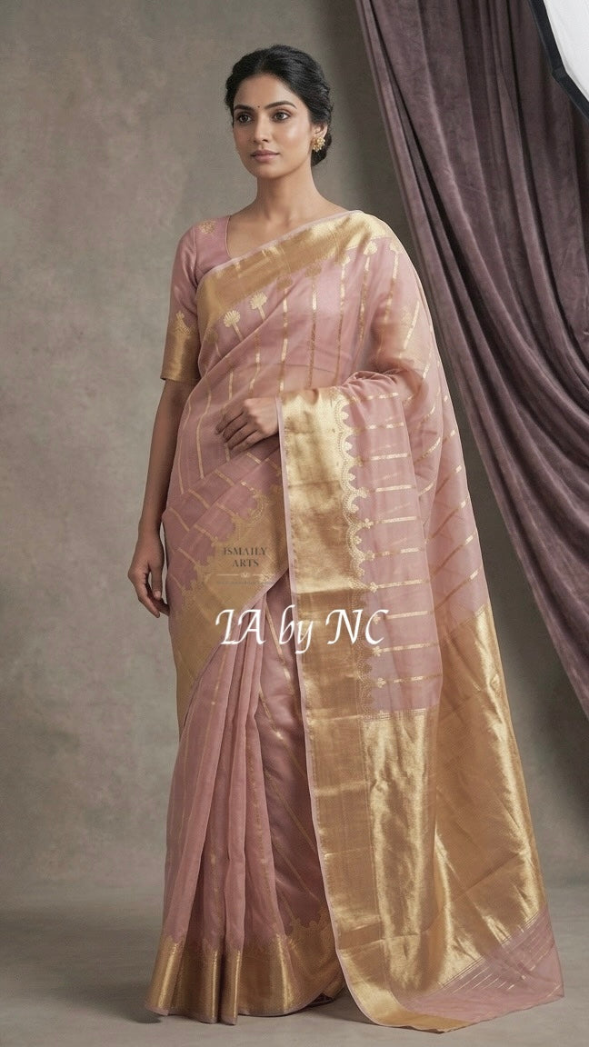 Lemonade Banarasi Pure Kora Organza Kadwa Saree