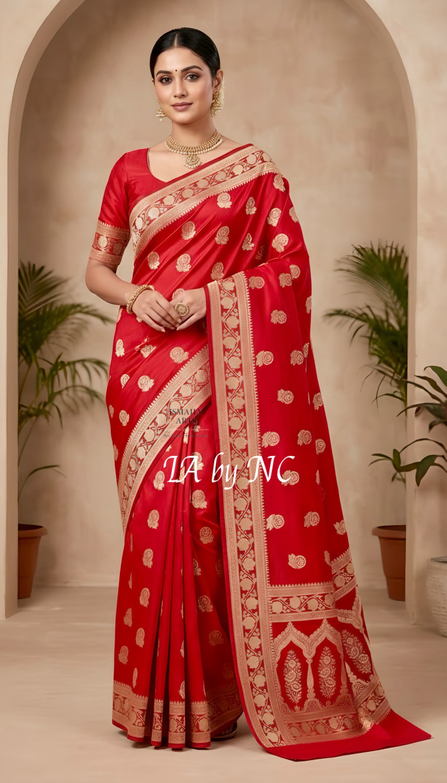 Crimson Banarasi Mashru Katan Silk Saree