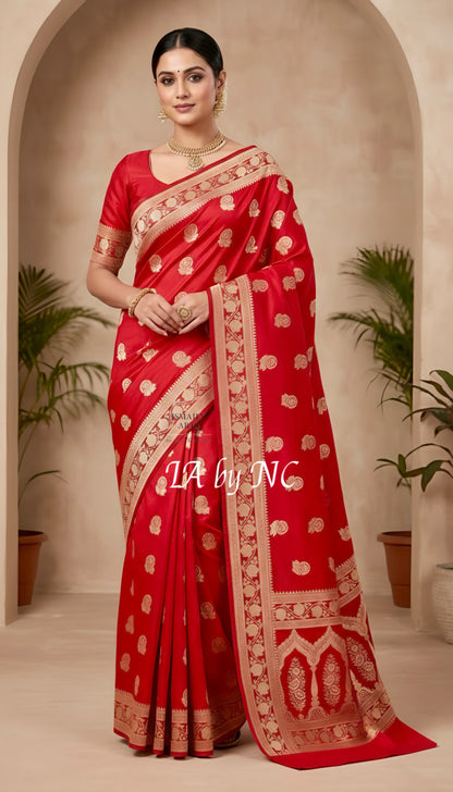 Crimson Banarasi Mashru Katan Silk Saree