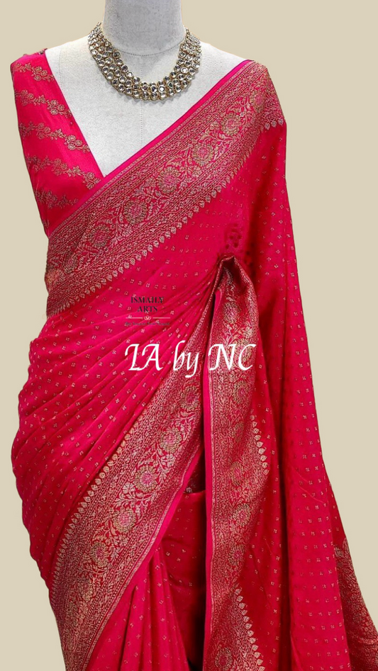 Raspberry Banarasi Pure Khaddi Crepe Georgette Saree