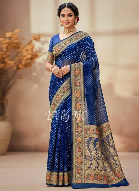 Prussian Banarasi Pure Khaddi Georgette Saree
