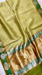 Moss Banarasi Pure Kora Silk Kadwa Saree
