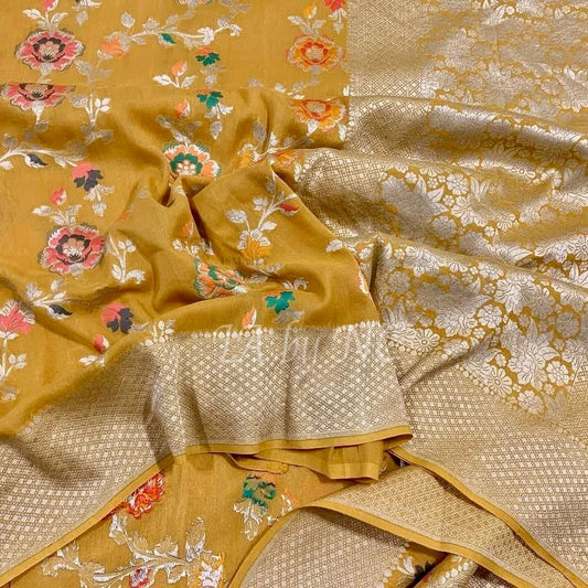 Tuscany Banarasi Pure Khaddi Tussar Georgette Meenakari Saree