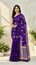 Grape Banarasi Pure Kora Silk Saree