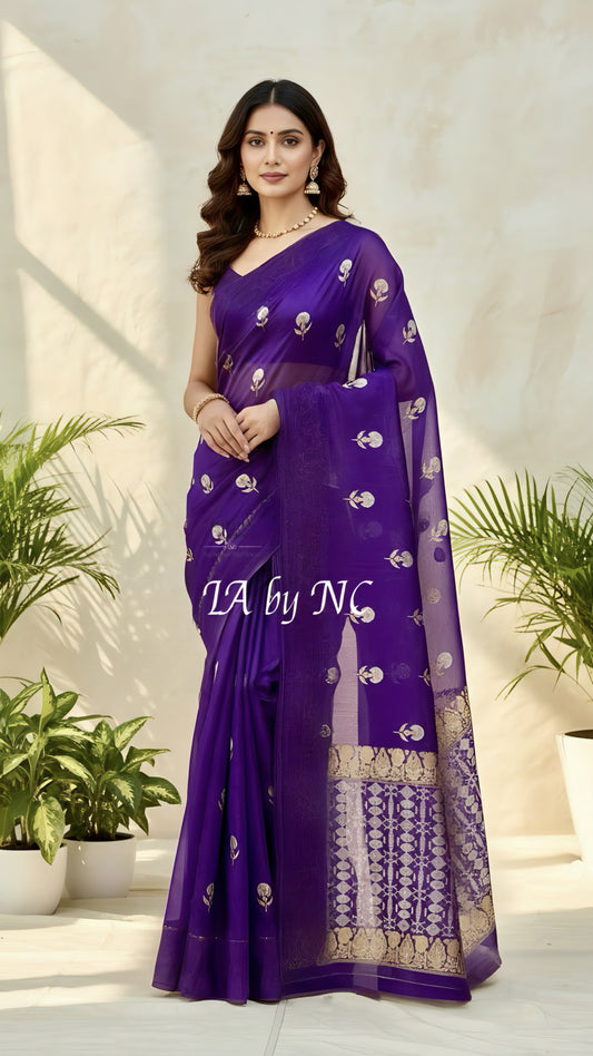 Grape Banarasi Pure Kora Silk Saree