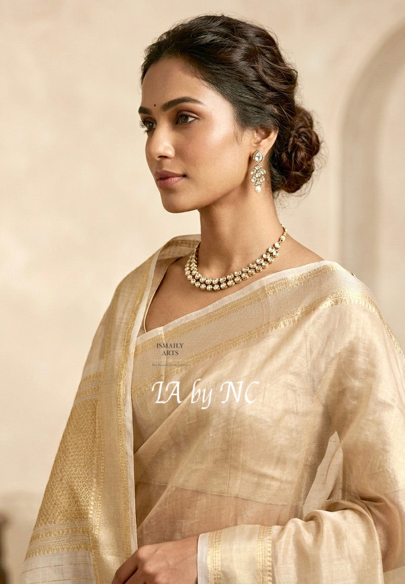 Beige Banarasi Pure Tissue Silk Sona Rupa Kadwa Saree