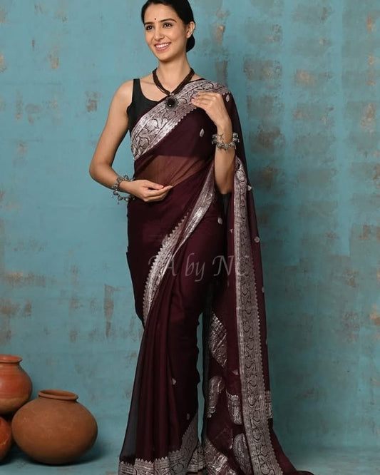 Hickory Banarasi Pure Khaddi Georgette Kadwa Saree