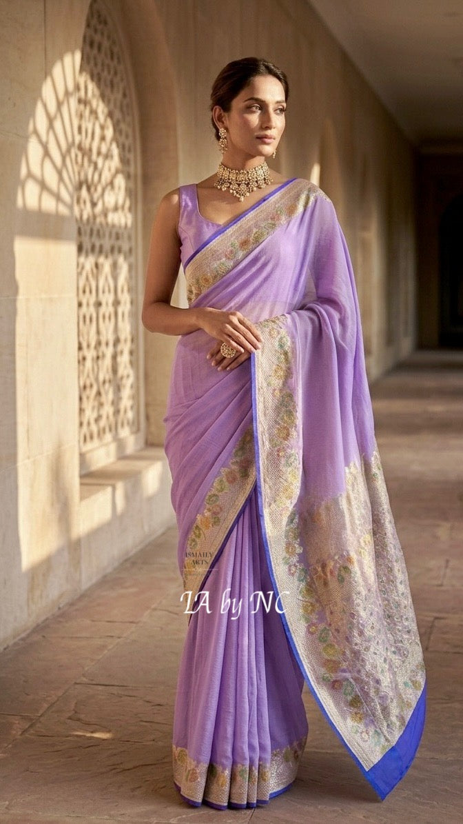 Lavender Banarasi Pure Khaddi Georgette Saree
