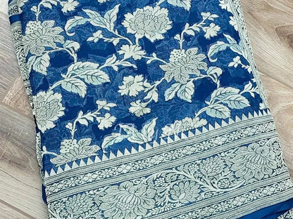 Teal Banarasi Pure Khaddi Georgette Saree