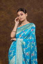 Azure Banarasi Pure Khaddi Georgette Meenakari Saree
