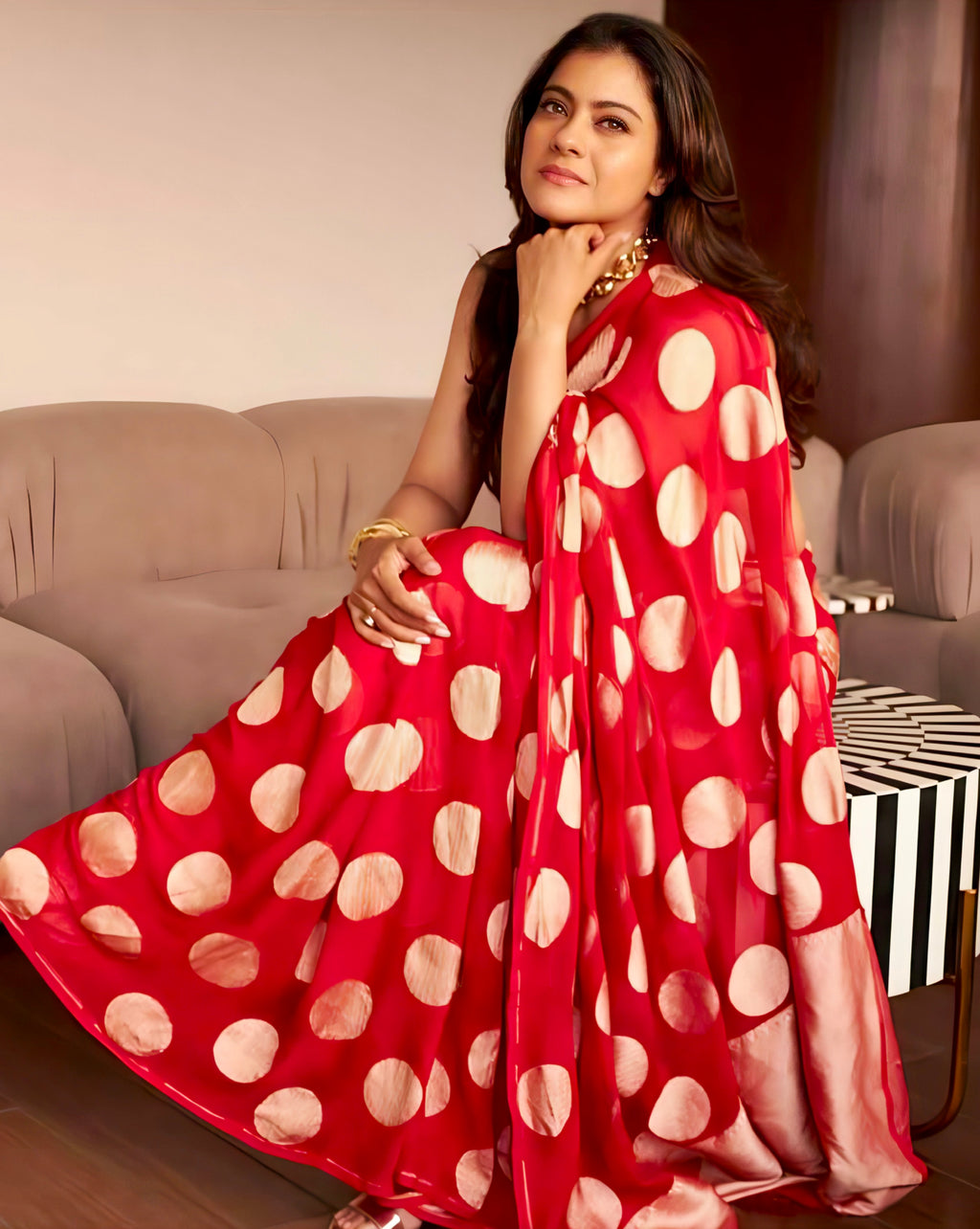 Kajol inspired Crimson Banarasi Pure Khaddi Georgette Saree