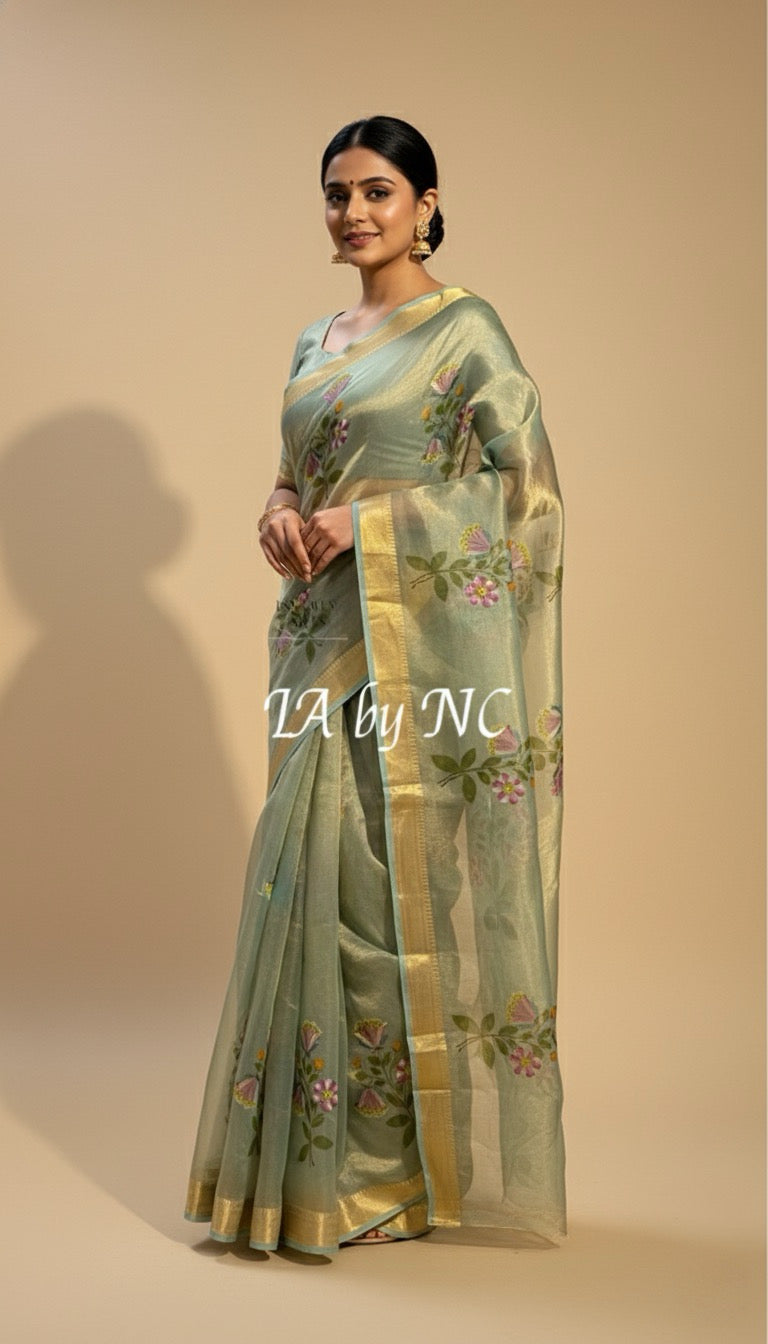 Turquoise Banarasi Pure Tissue Silk Saree