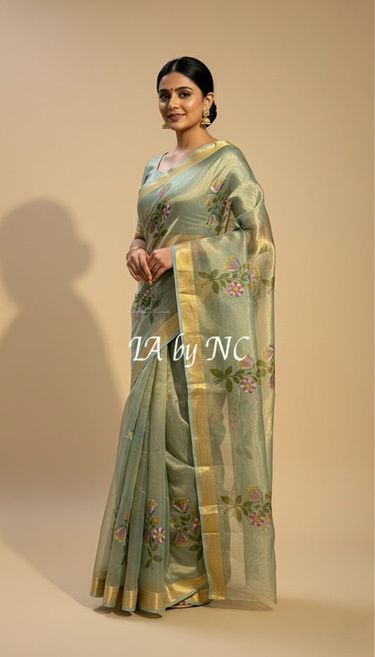 Turquoise Banarasi Pure Tissue Silk Saree