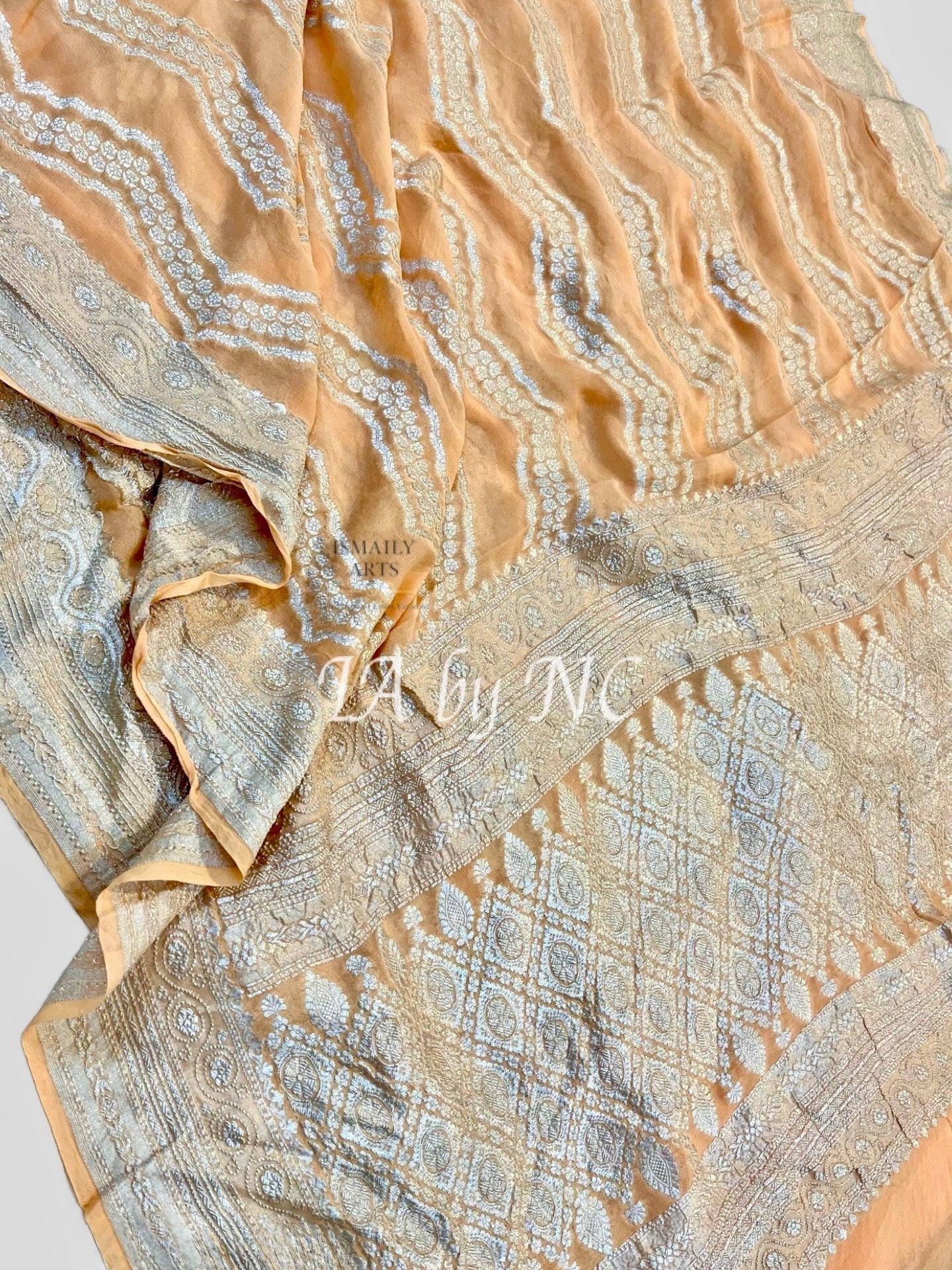 Tawny Banarasi Pure Khaddi Georgette Saree