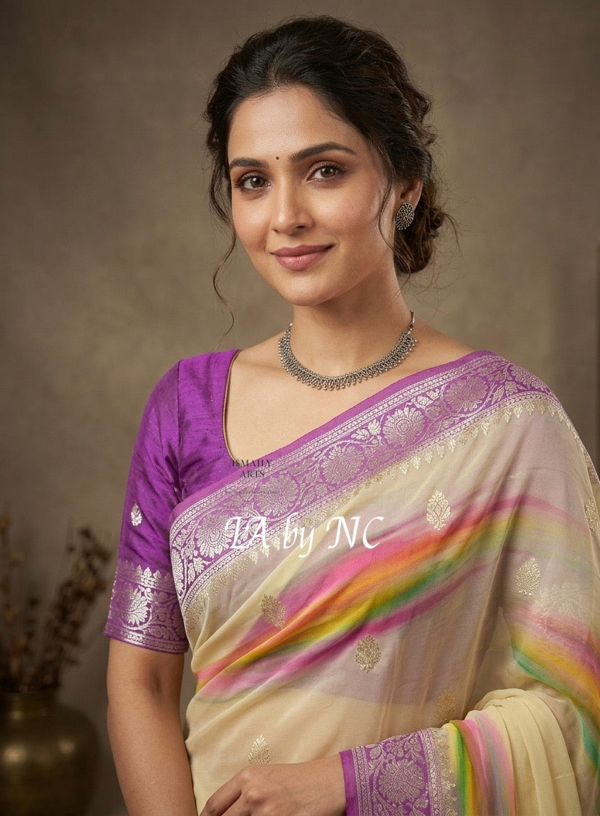Electric Banarasi Pure Khaddi Georgette Kadwa Saree