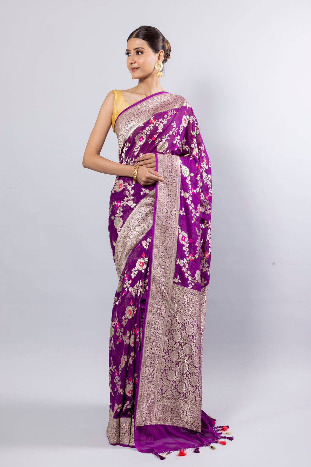 Byzantine Banarasi Pure Khaddi Georgette Meenakari Saree