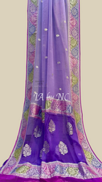 Grape Banarasi Pure Khaddi Georgette Kadwa Saree