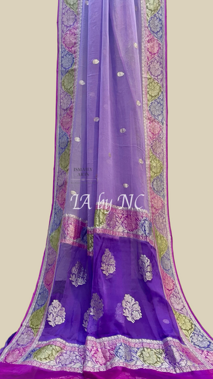 Grape Banarasi Pure Khaddi Georgette Kadwa Saree