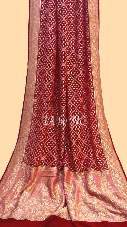 Crimson Banarasi Pure Khaddi Georgette Saree