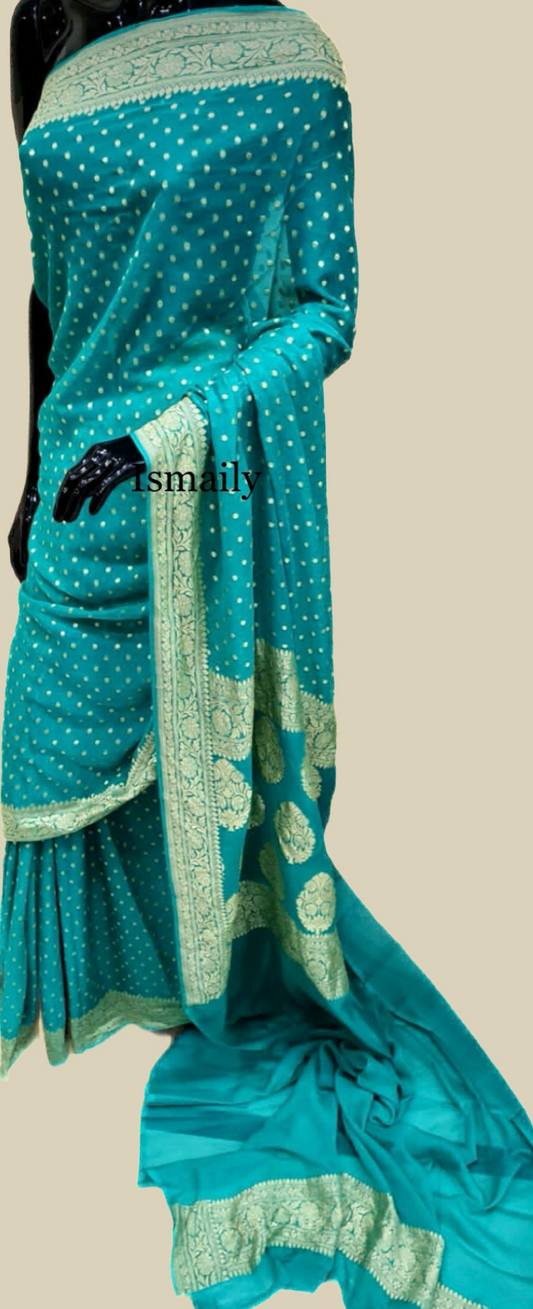 Teal Banarasi Pure Khaddi Georgette Saree