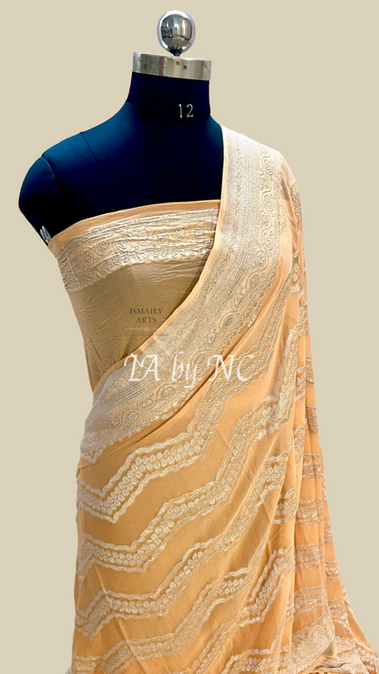 Tawny Banarasi Pure Khaddi Georgette Saree