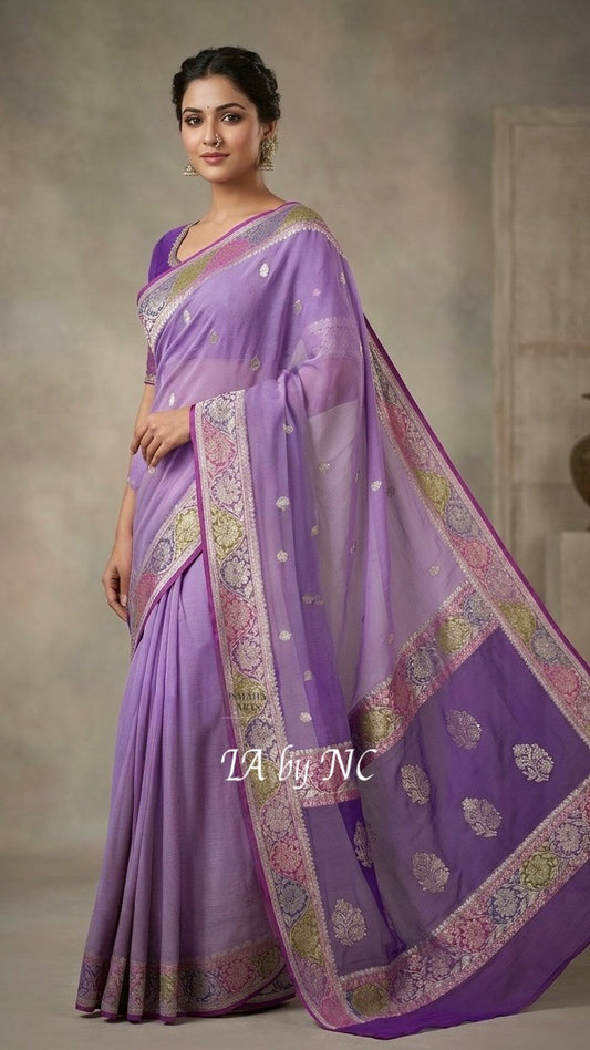Grape Banarasi Pure Khaddi Georgette Kadwa Saree