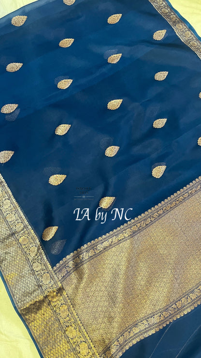 Teal Banarasi Pure Kora Silk Kadwa Saree