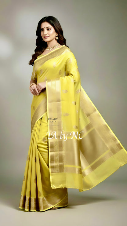Trombone Banarasi Pure Kora Silk Kadwa Saree