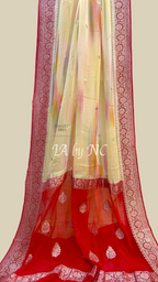 Crimson Banarasi Pure Khaddi Georgette Kadwa Saree