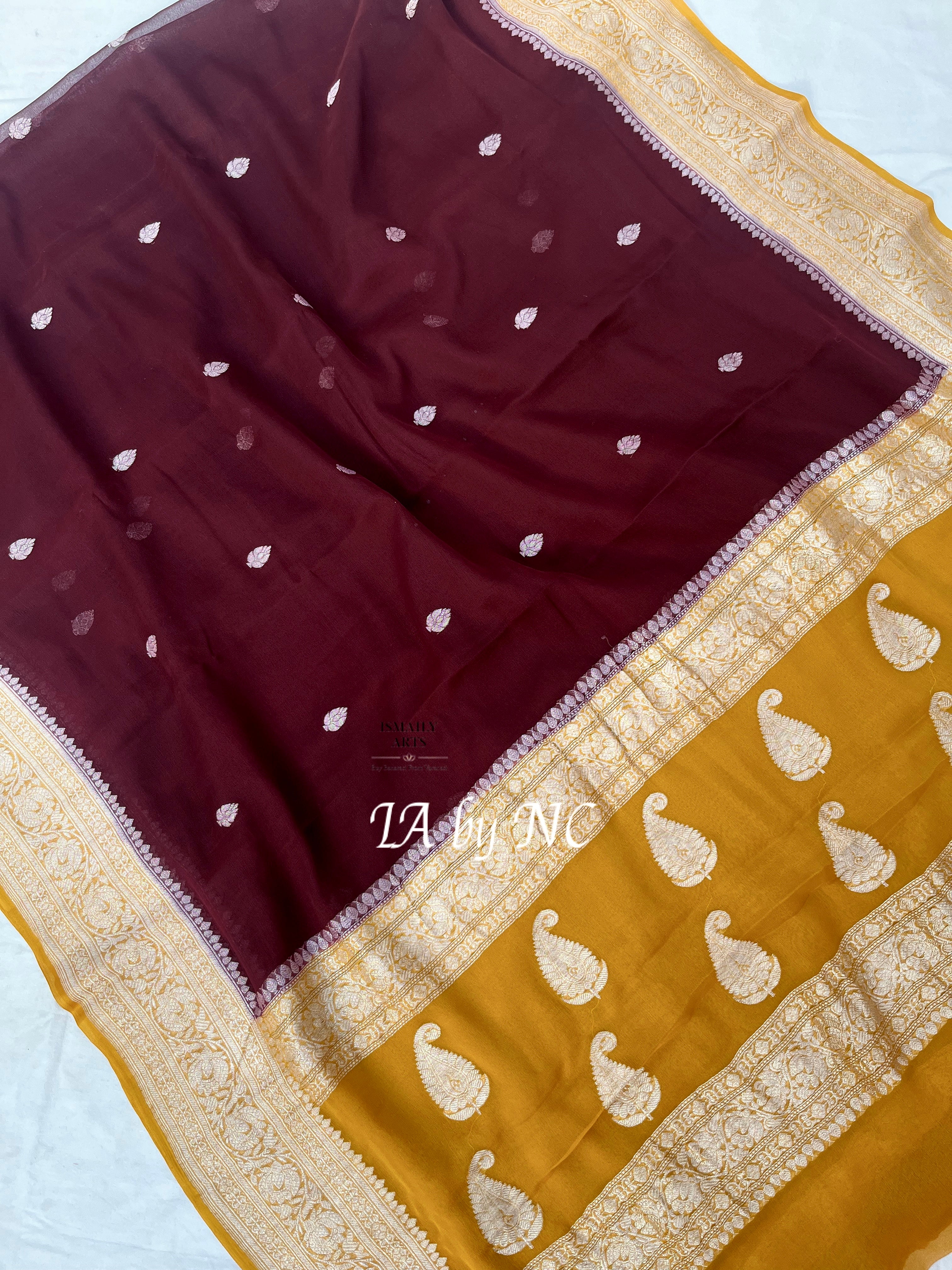 Mahogany Banarasi Pure Khaddi Georgette Kadwa Saree