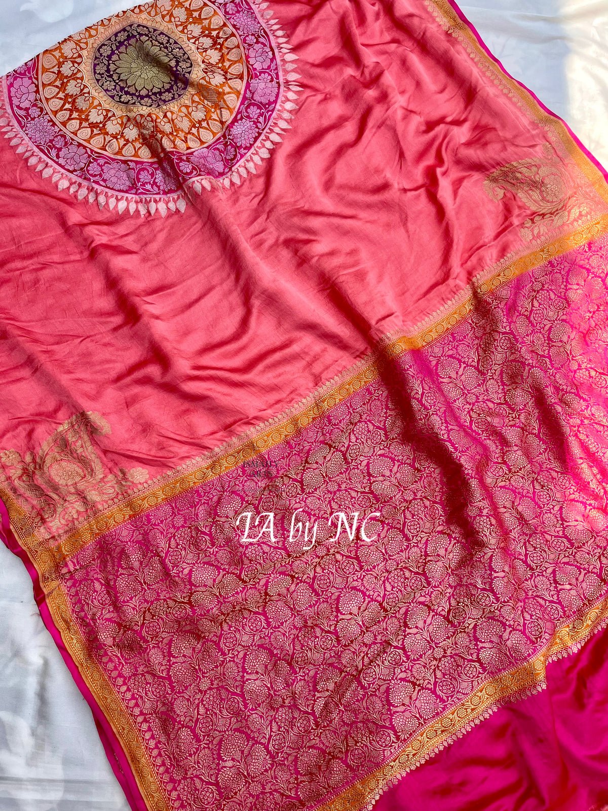 Salmon Banarasi Pure Katan Mashru Silk Saree