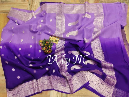 Purple Banarasi Pure Khaddi Georgette Kadwa Saree