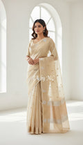 Beige Banarasi Pure Kora Silk Kadwa Saree