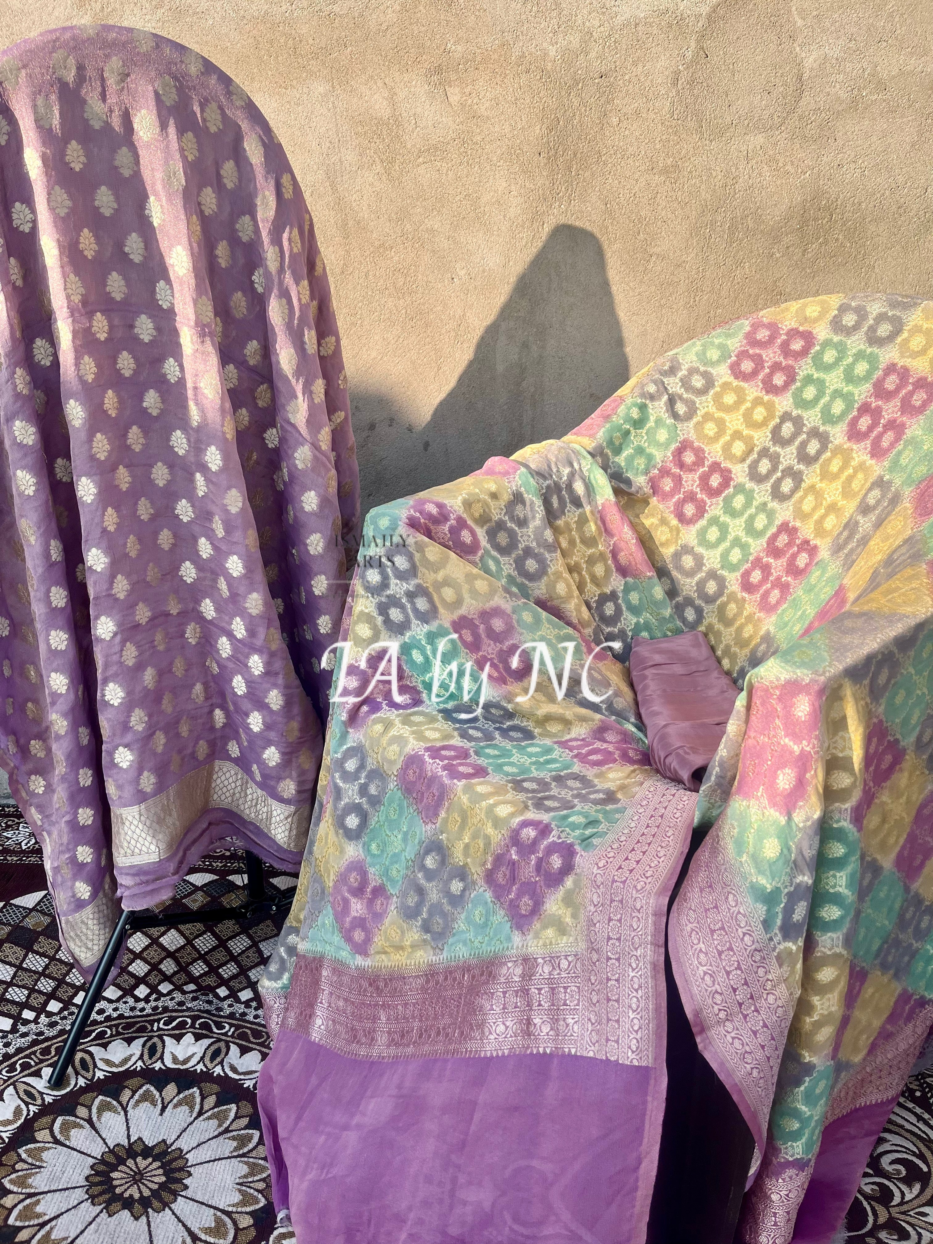 Mauve Banarasi Pure Khaddi Georgette Tissue Dress Materials