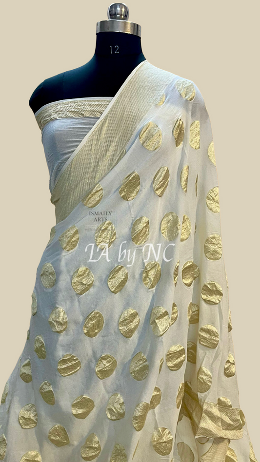 White Banarasi Pure Khaddi Georgette Saree
