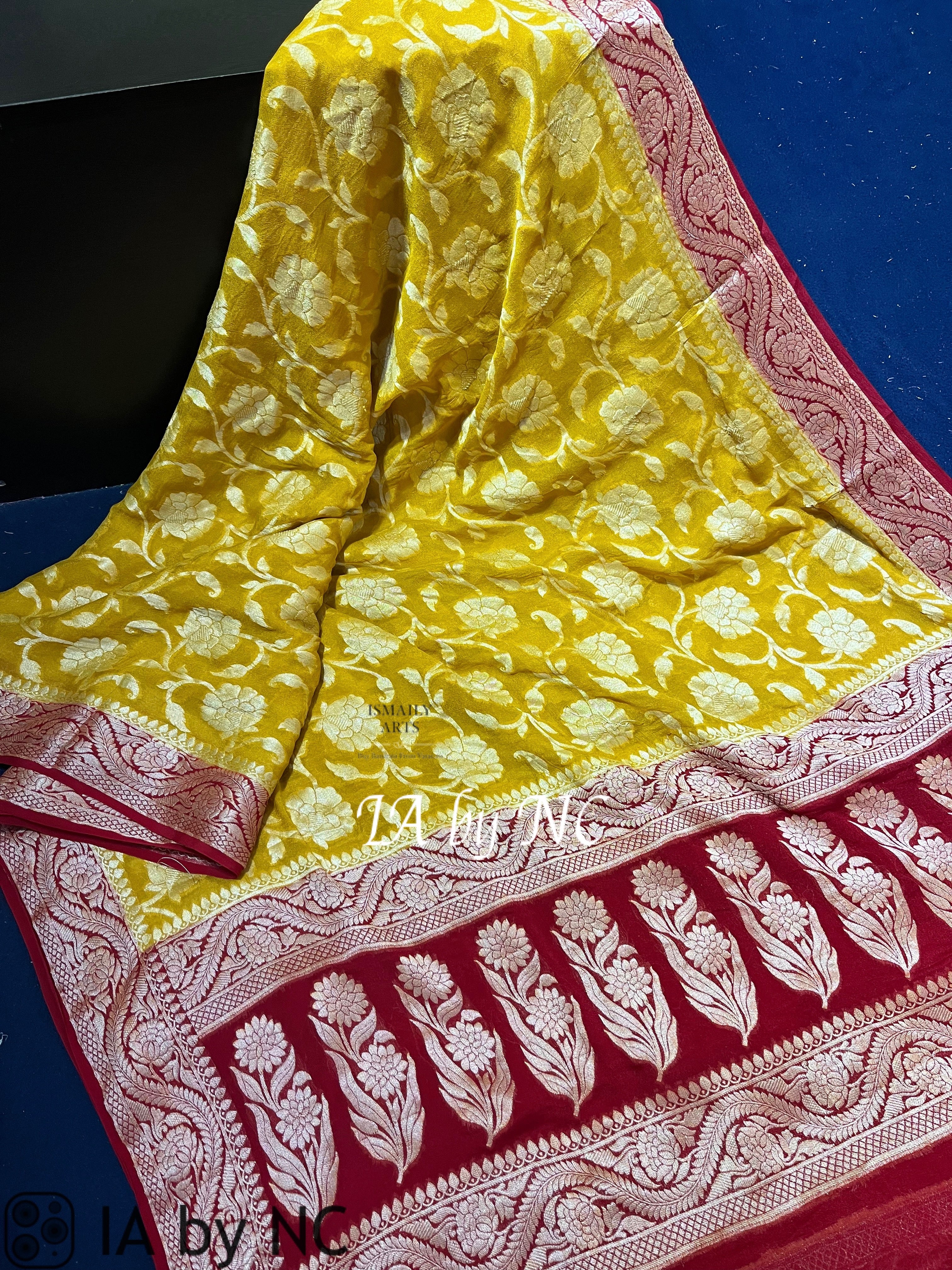 Goldenrod Banarasi Pure Chiffon Georgette Saree