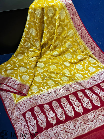Goldenrod Banarasi Pure Chiffon Georgette Saree