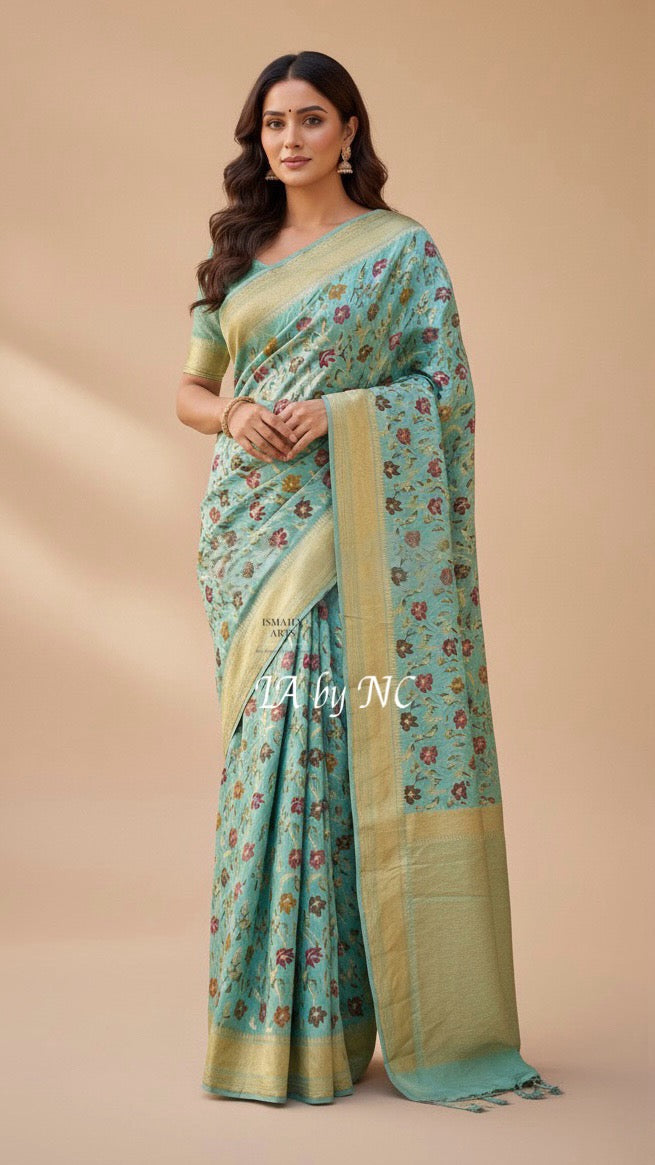 Turquoise Banarasi Pure Munga Silk Saree