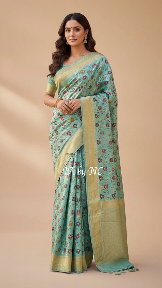 Turquoise Banarasi Pure Munga Silk Saree