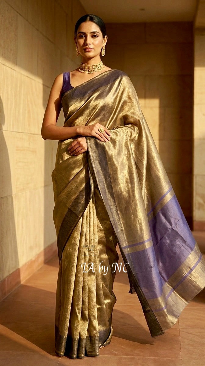 Navy Banarasi Pure Tissue Silk Saree