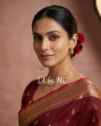 Carmine Banarasi Pure Kora Organza Kadwa Saree