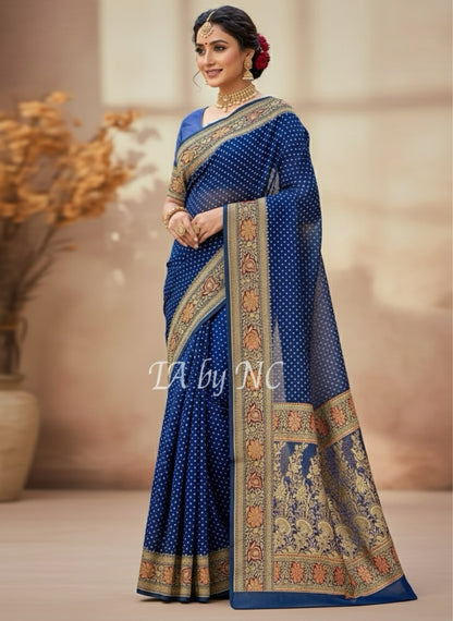 Prussian Banarasi Pure Khaddi Georgette Saree